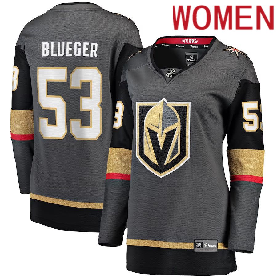 Women Vegas Golden Knights #53 Teddy Blueger Fanatics Branded Gray Home Breakaway NHL Jersey